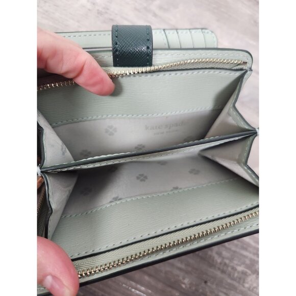 Kate Spade Dark Green/Mint Leather Spencer Compact Wallet - Picture 4 of 5